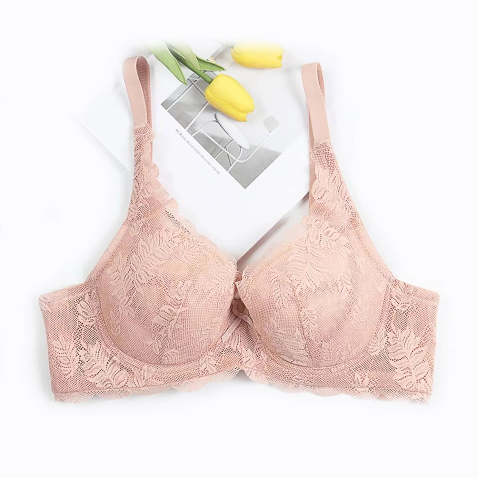 Elegant Floral Lace Push-Up Bra – Comfortable Wireless Support