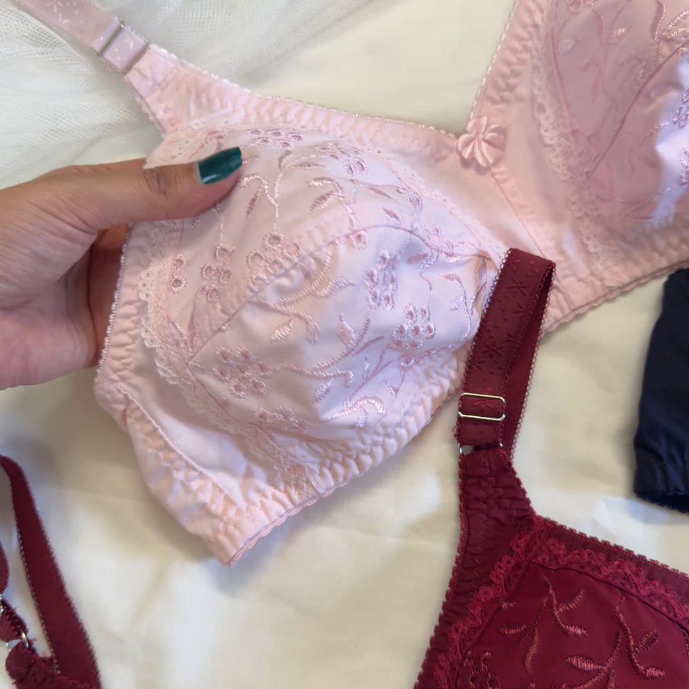Women’s Soft Cotton Chiken Embroidered Non-Padded Bra – Comfortable Everyday Support