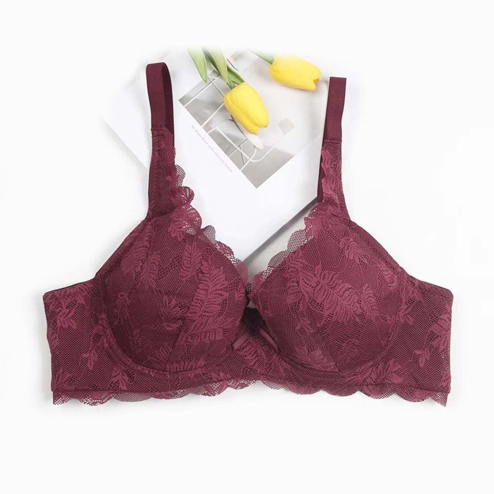 Elegant Floral Lace Push-Up Bra – Comfortable Wireless Support