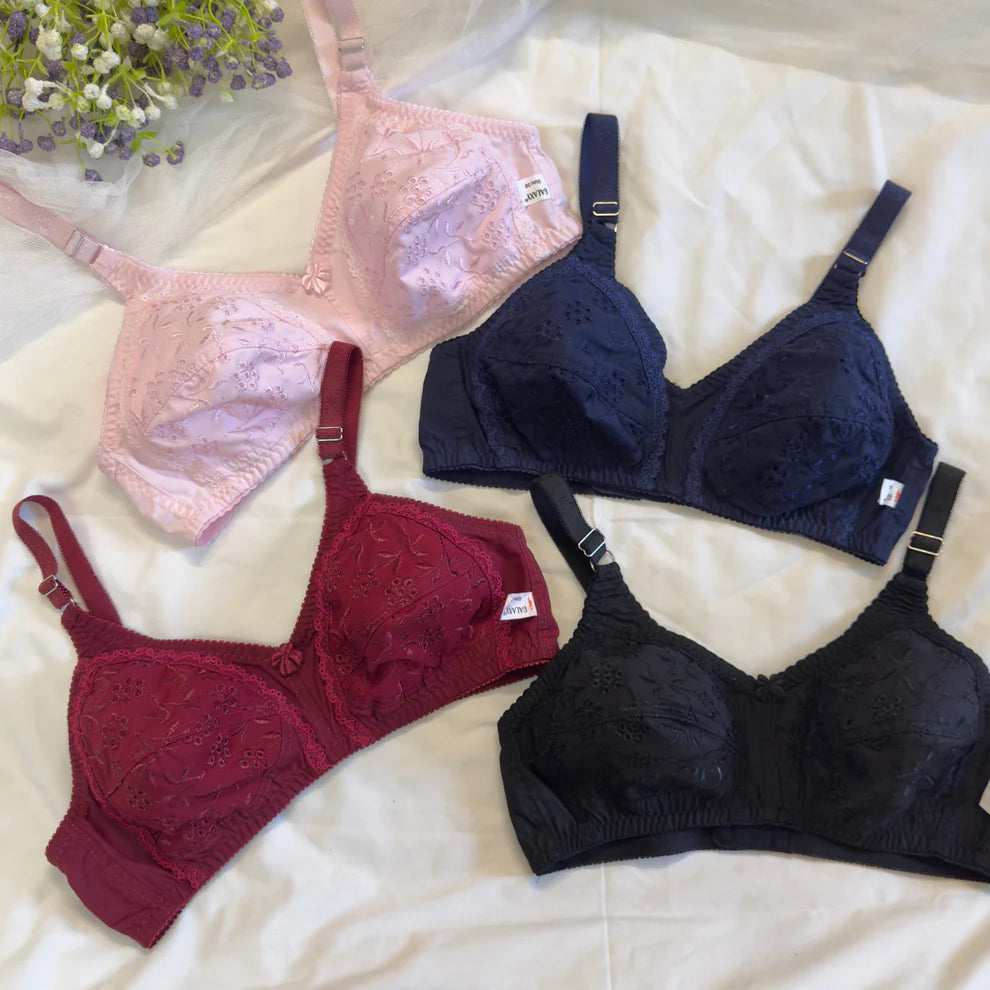 Women’s Soft Cotton Chiken Embroidered Non-Padded Bra – Comfortable Everyday Support