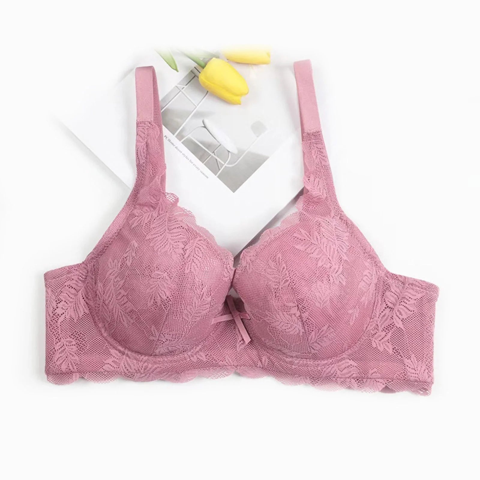 Elegant Floral Lace Push-Up Bra – Comfortable Wireless Support
